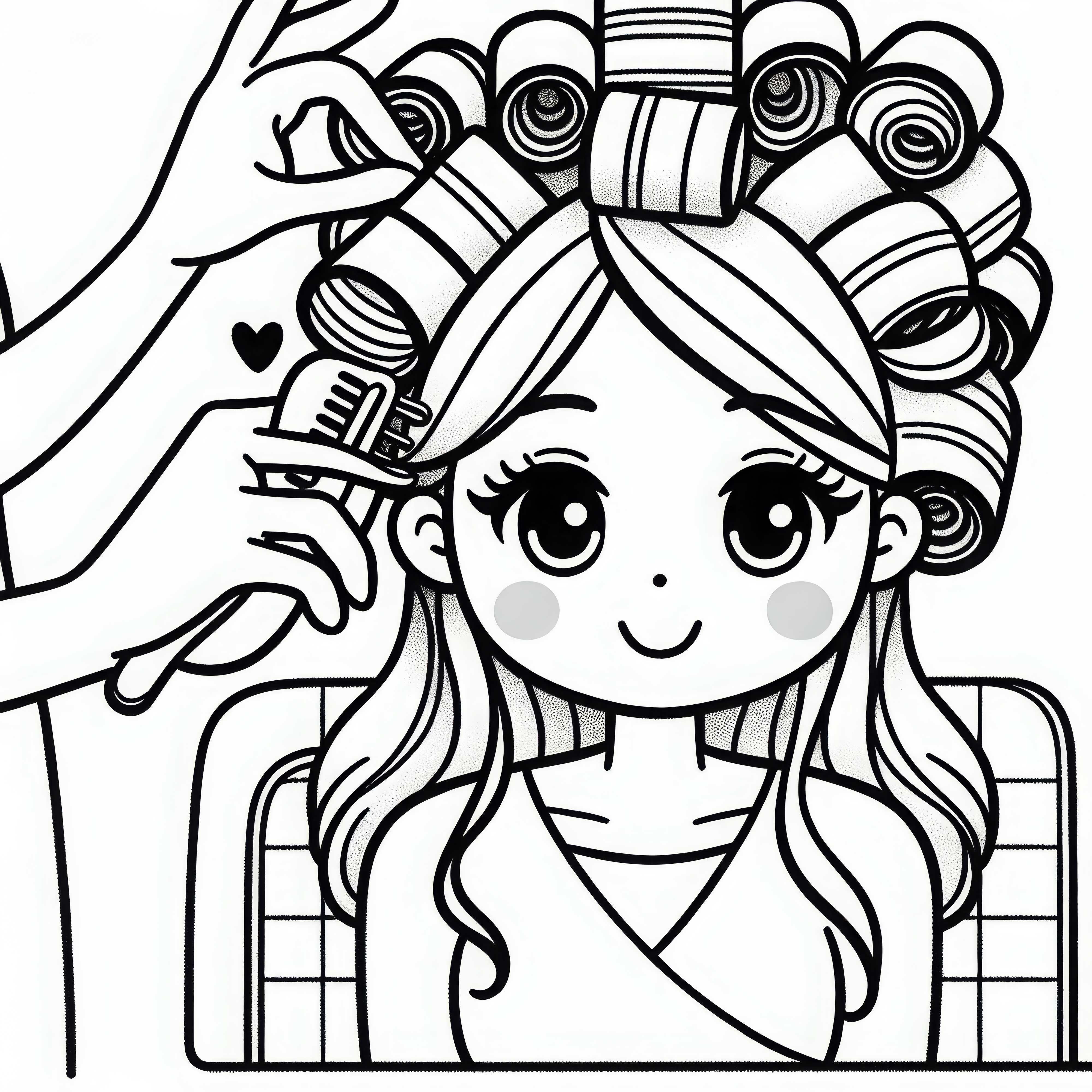 Hairdresser puts curlers in hair - Free coloring page Hairdresser puts curlers in hair - free coloring page