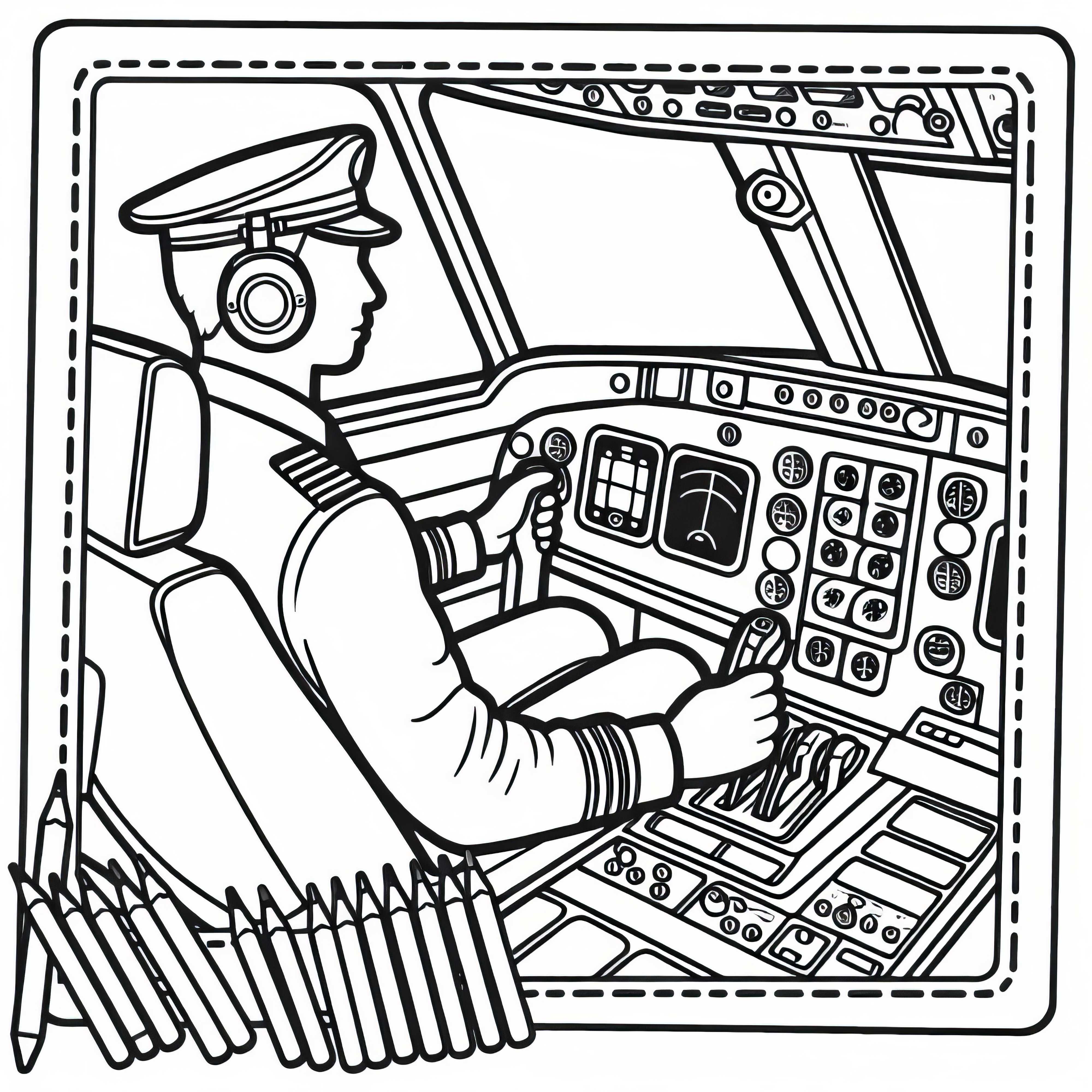 Pilot in the Cockpit - Free Coloring Page Pilot in the cockpit - coloring page free