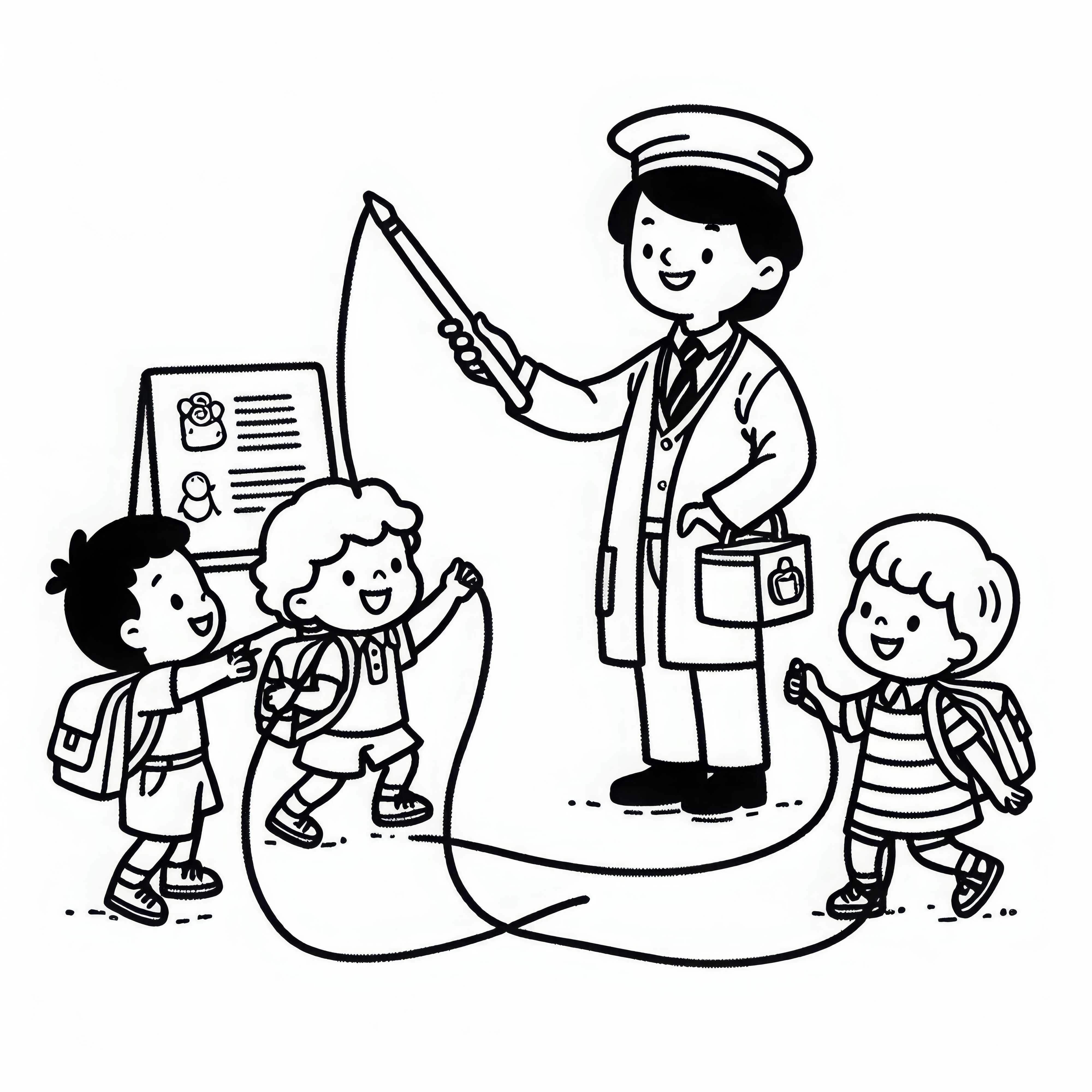 子供たちが幼稚園の先生と遊ぶ - 無料の簡単な塗り絵 子どもたちが幼稚園の先生と遊ぶ - 簡単な塗り絵 無料