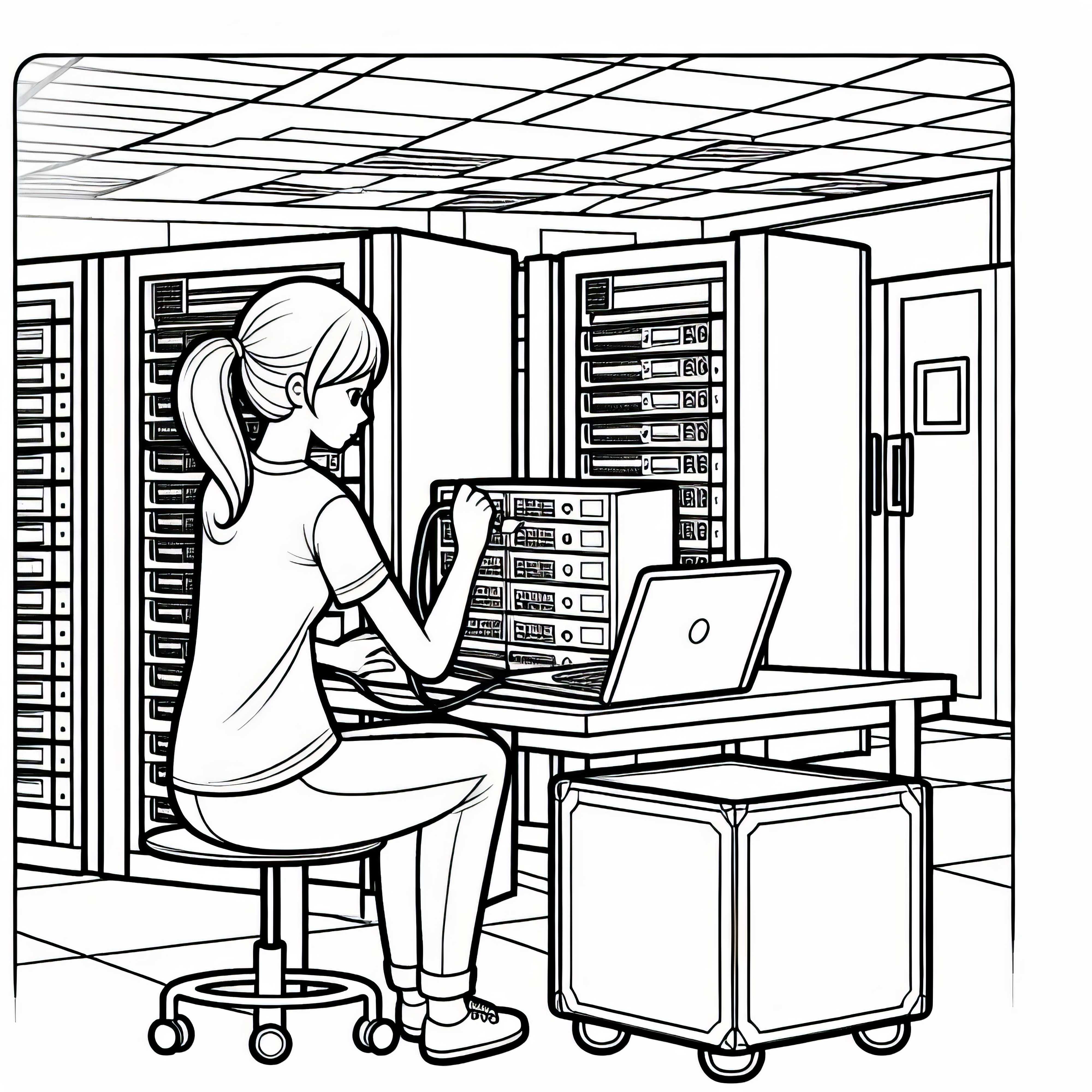 Programmer sets up server in the technical room - Free coloring template Programmer sets up server in the technical room - coloring template free