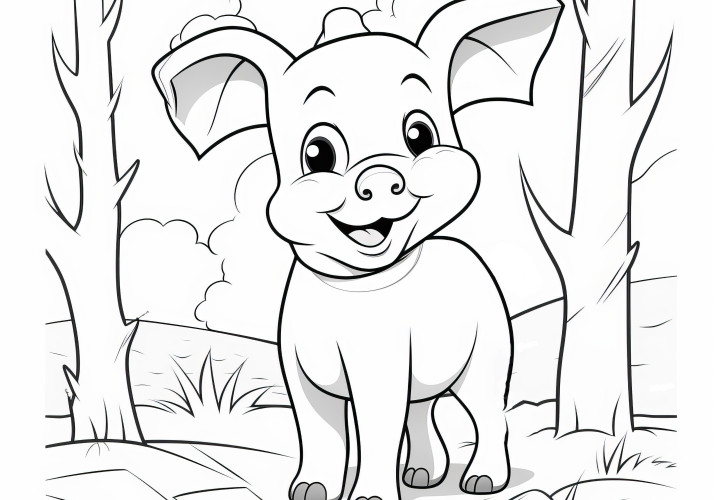 El cerdito está en el bosque lámina para pintar gratis para niños