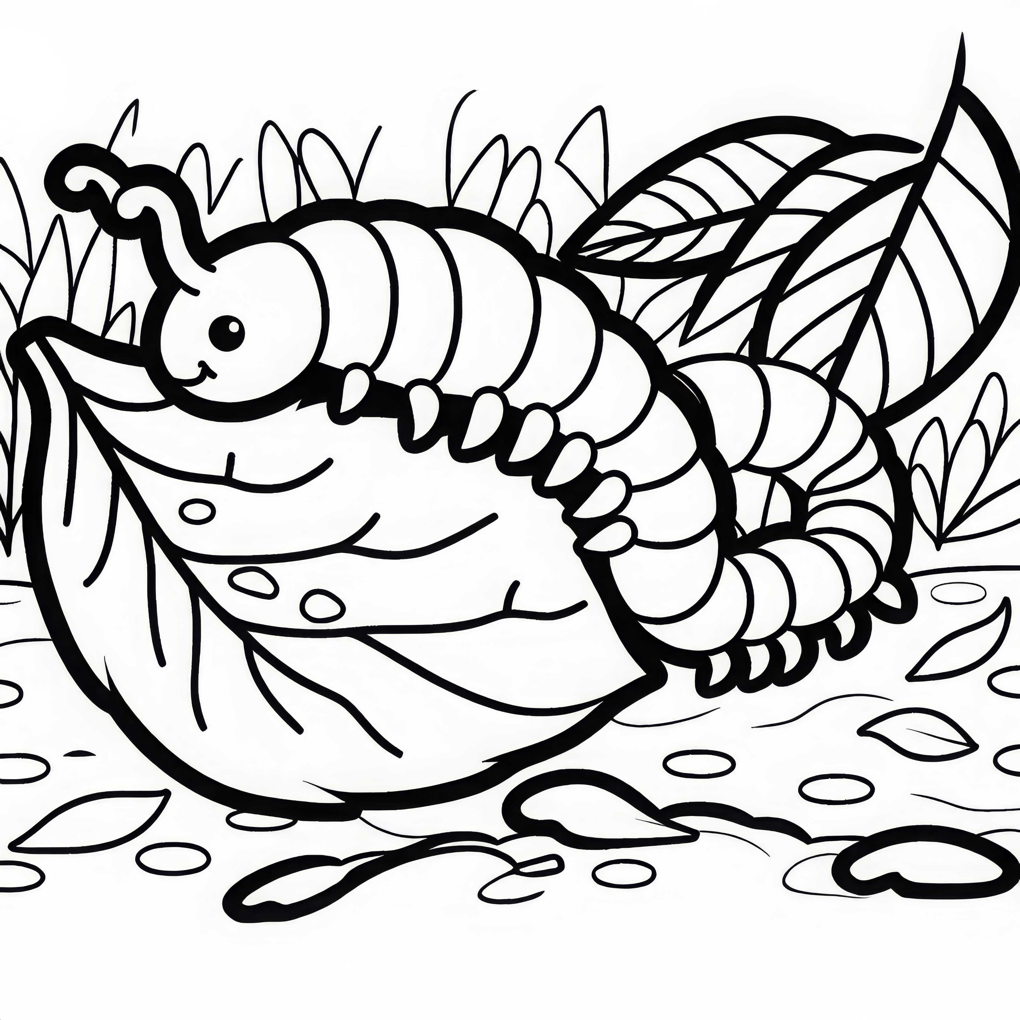 Millipede eats rotten leaf - free coloring page Millipede eats decaying leaf - free coloring page