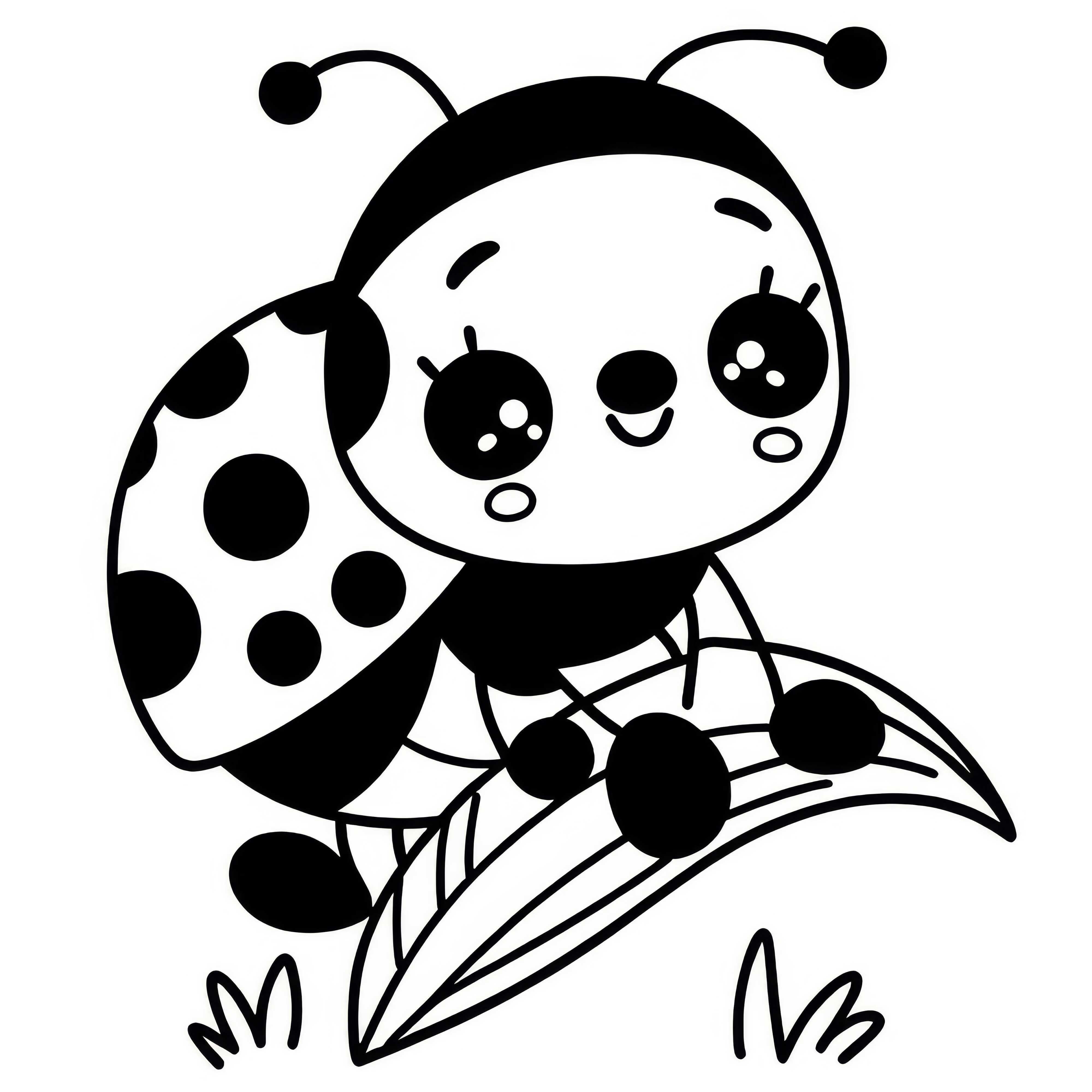 草の葉に登るテントウムシ: 無料ぬり絵 草の葉に登るテントウムシ: 無料ぬり絵