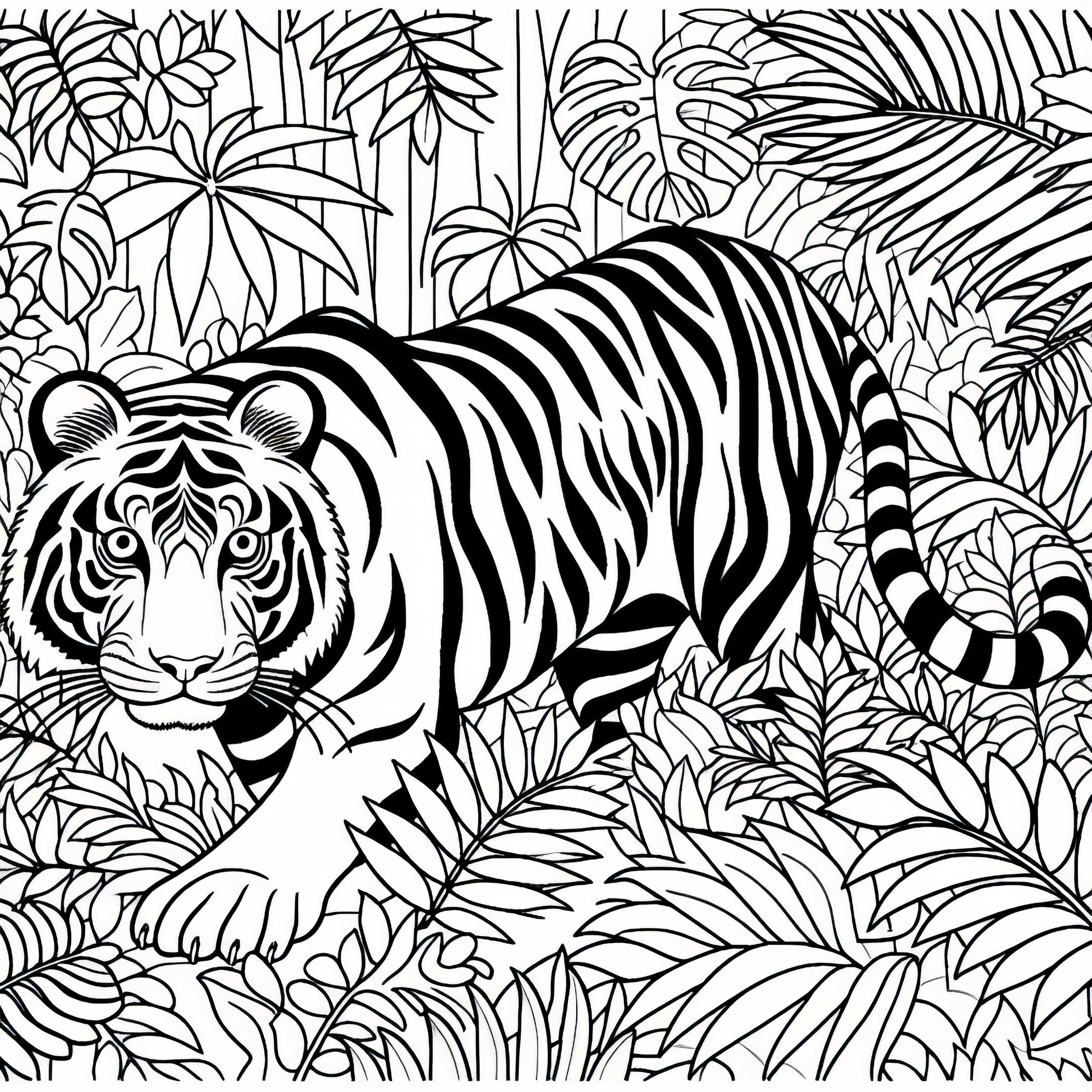 ジャングルのトラ:無料の塗り絵 ジャングルのトラ:無料の塗り絵