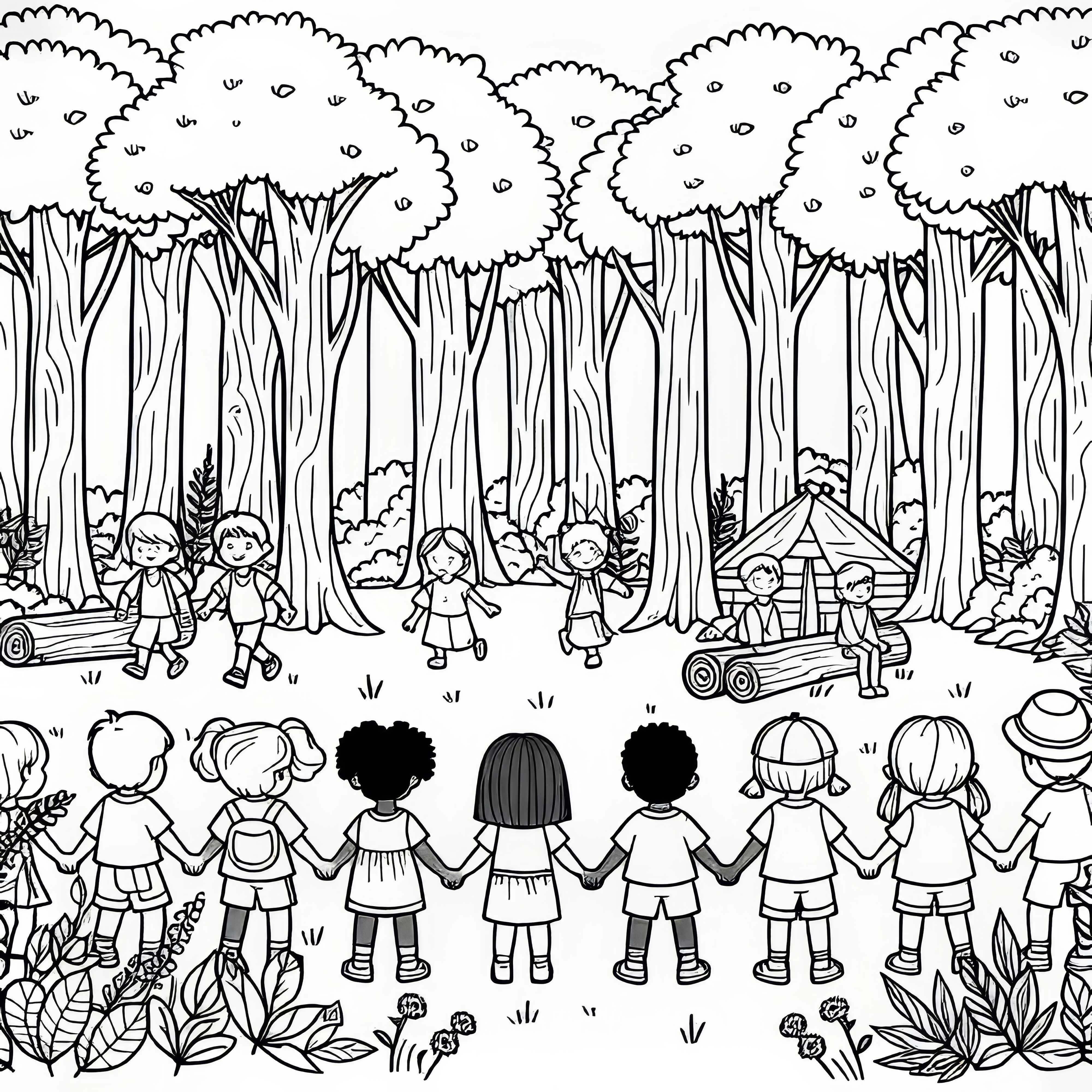 숲속의 아이들: 무료 색칠하기 그림 숲 속의 어린이: 무료 색칠하기 그림