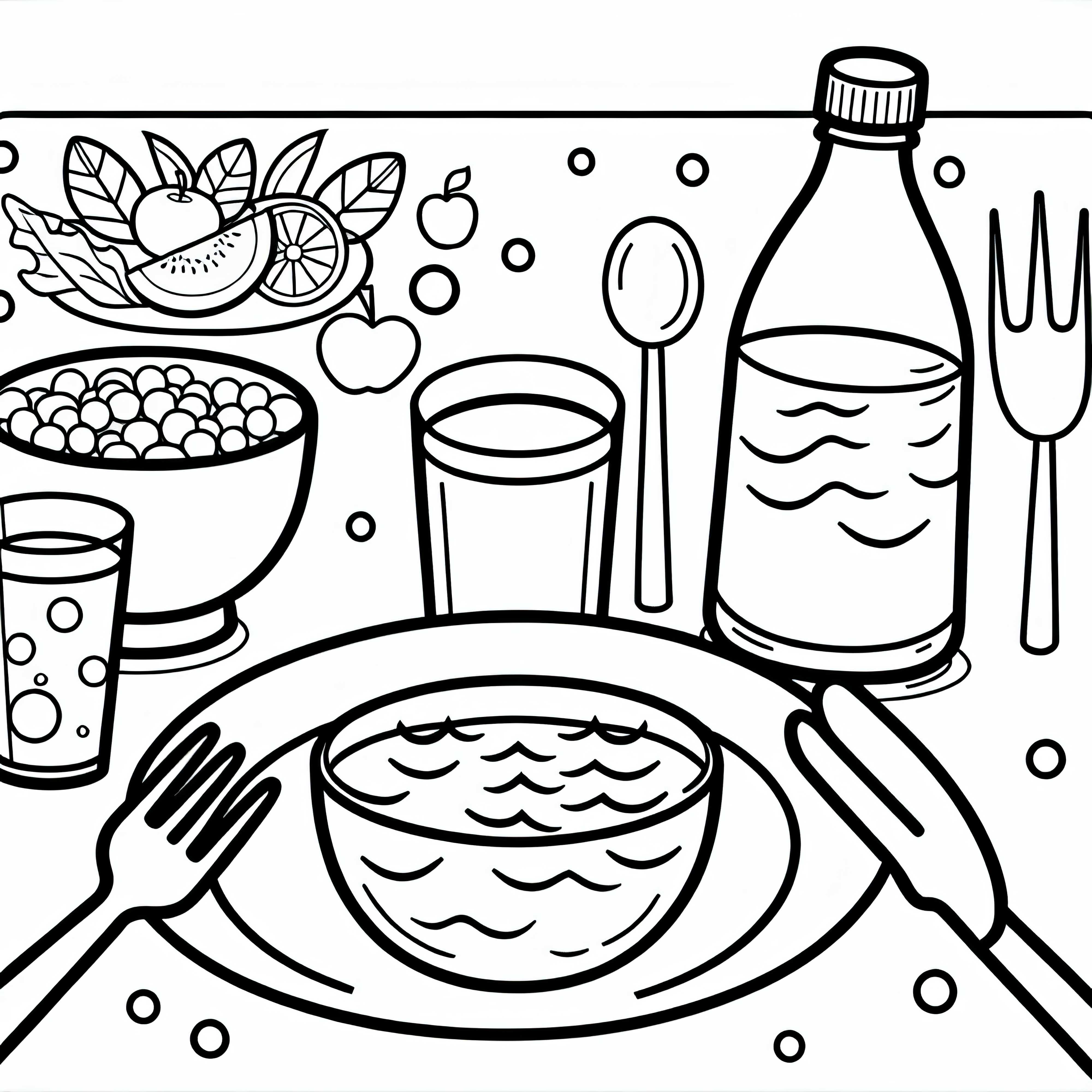 식사할 때 마시는 물 - 색칠하기 위한 그림 도안 식사 중 마실 음료로서의 물 – 색칠하기 위한 도안