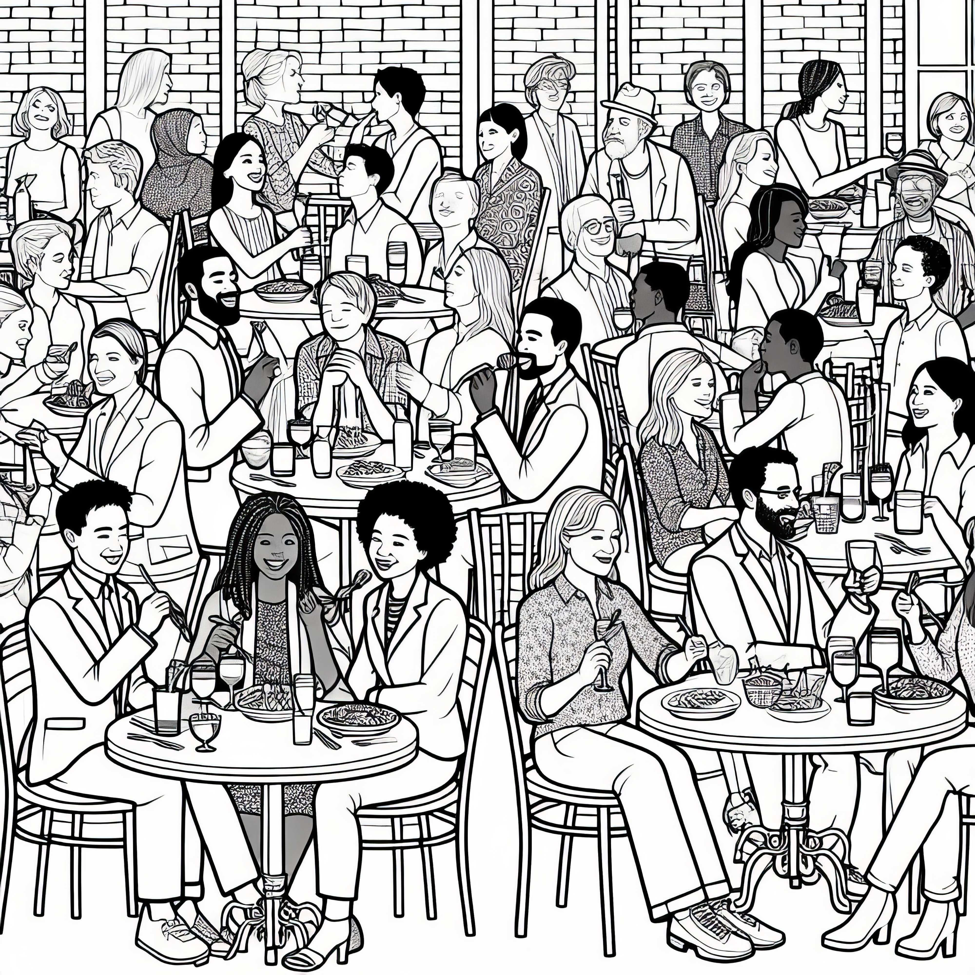 레스토랑의 손님 그림 - 무료 다운로드 레스토랑에서 손님들의 색칠하기 그림 – 무료 다운로드
