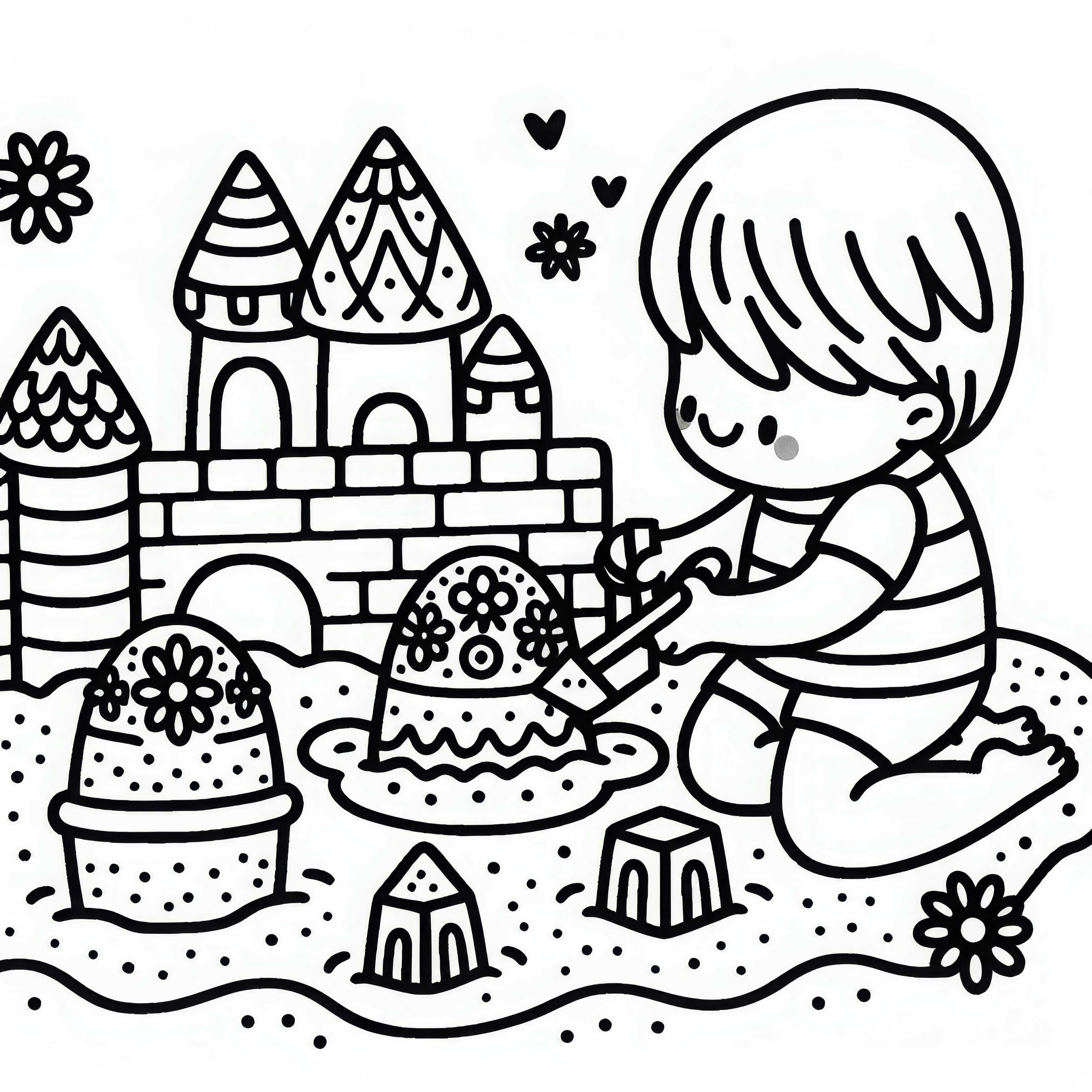 Child shapes beautiful sand figures in the sandbox – Free coloring page Child shapes beautiful sand figures in the sandbox – free coloring page