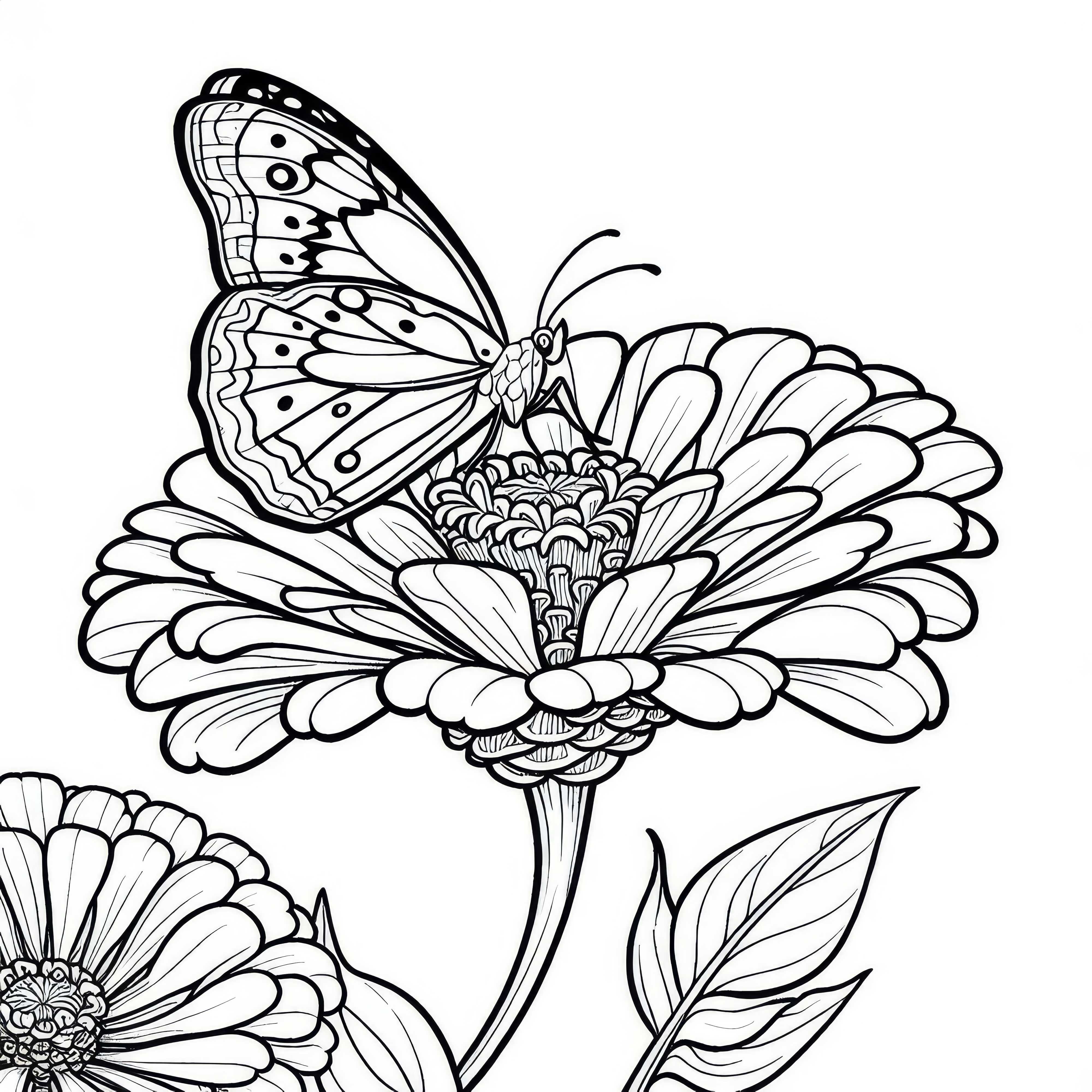 Butterfly sitting on Zinnia flower coloring page Butterfly sitting on Zinnia flower coloring page