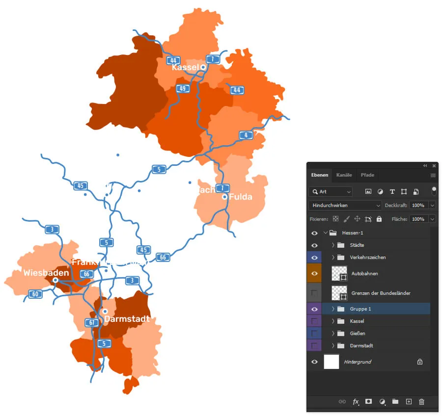 Créer des cartes dans Photoshop - mettre en évidence les domaines d'application