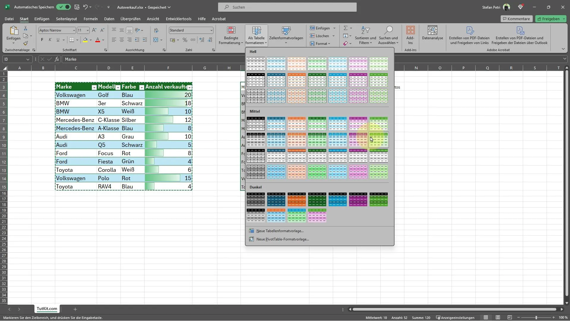 Embellecer columnas y filas en Excel con Formato como tabla