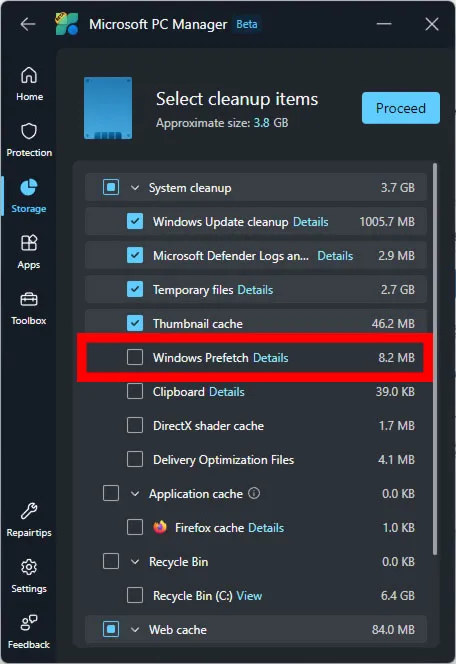 Microsoft PC Manager - Prefetch tisztítása