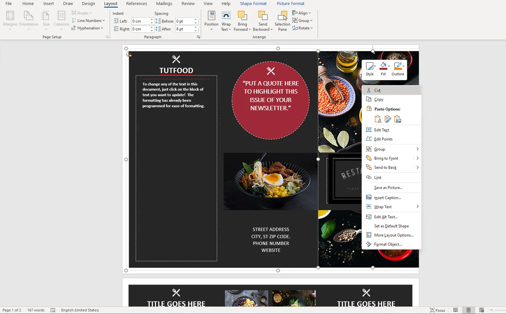 5 menu card templates Word