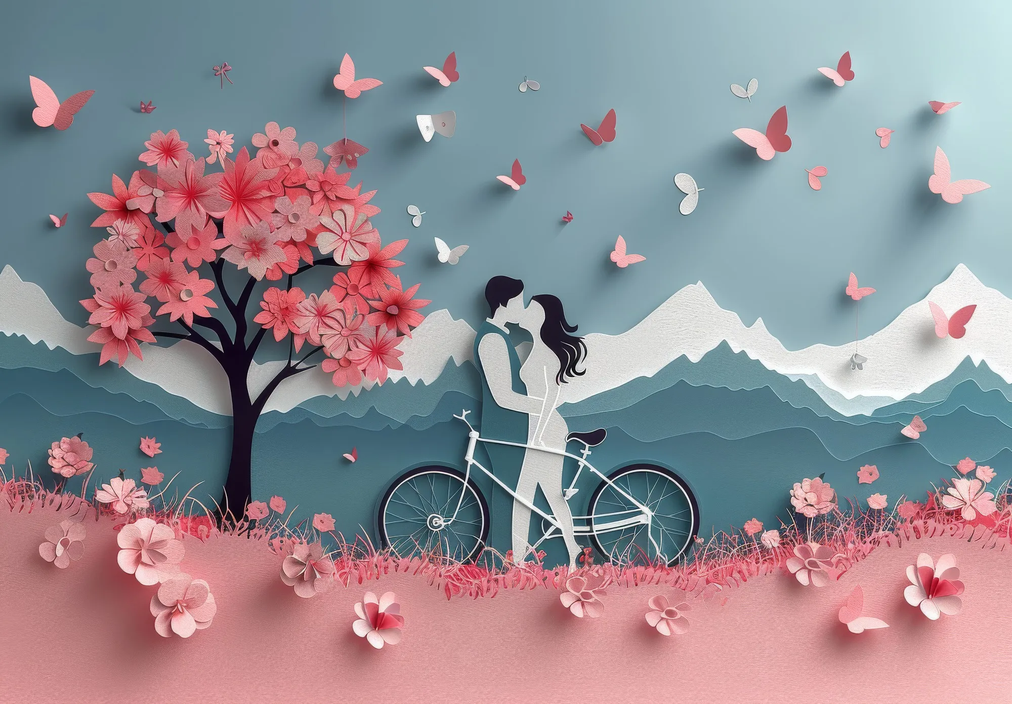 Frases de amor: hermosas y cortas frases: corazones hechos a mano y bicicleta con pareja.