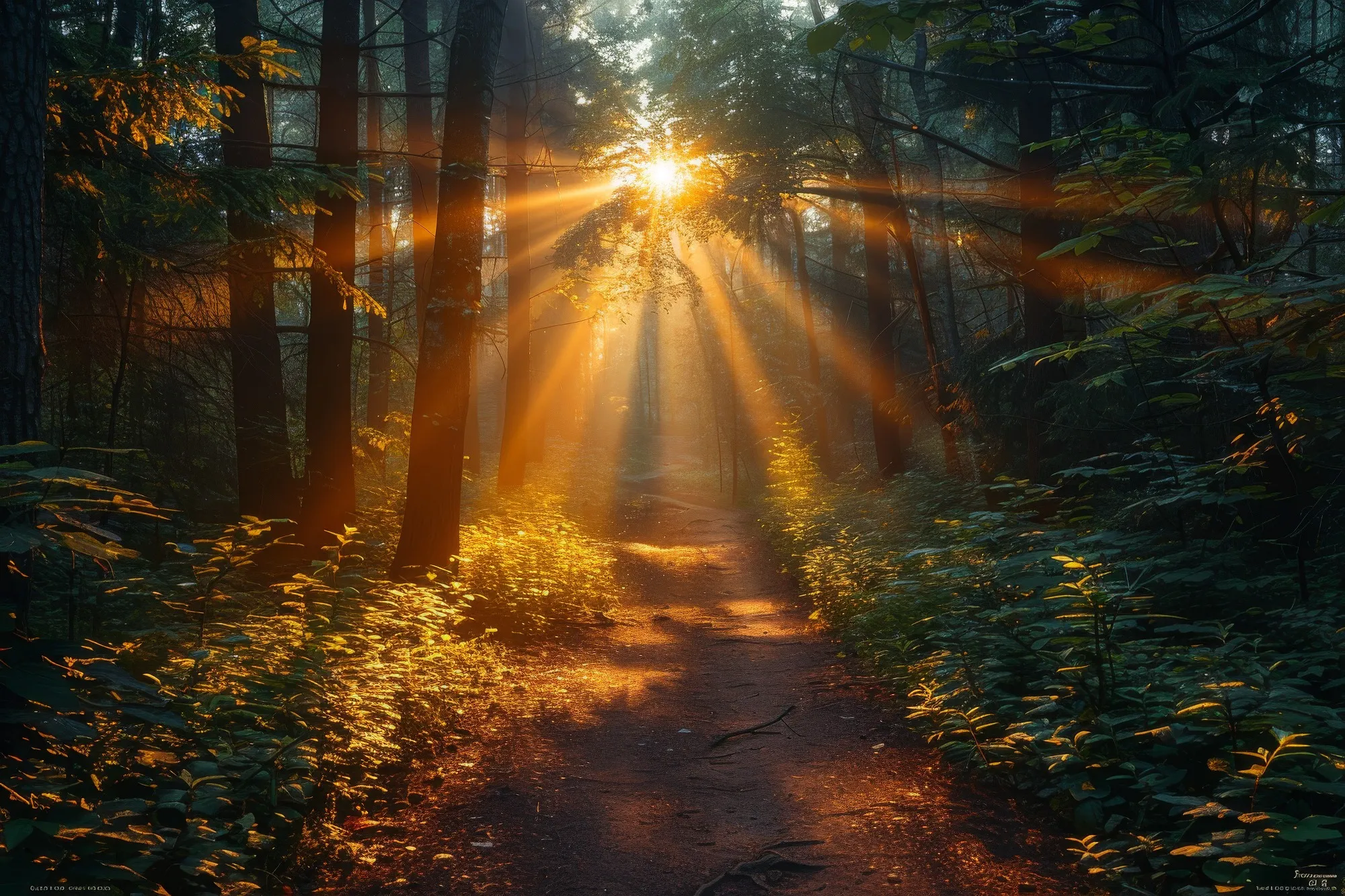 Schöne Sprüche für jeden Anlass: Wald mit Sonne