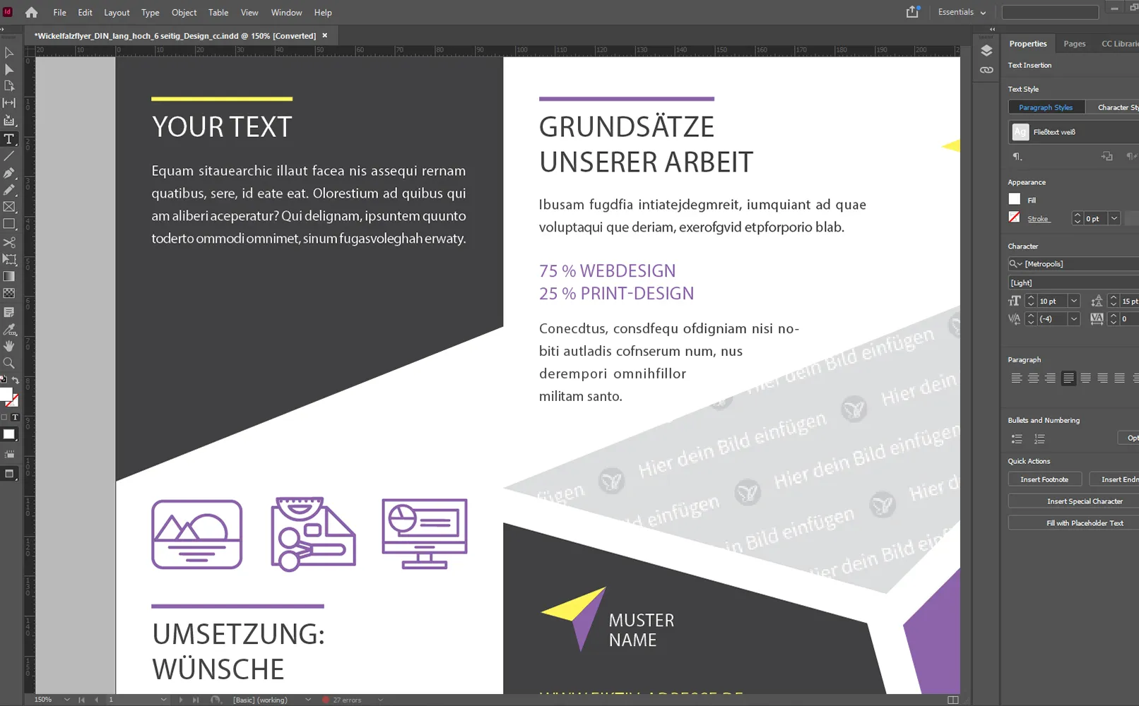 Plantilla de volante en InDesign.