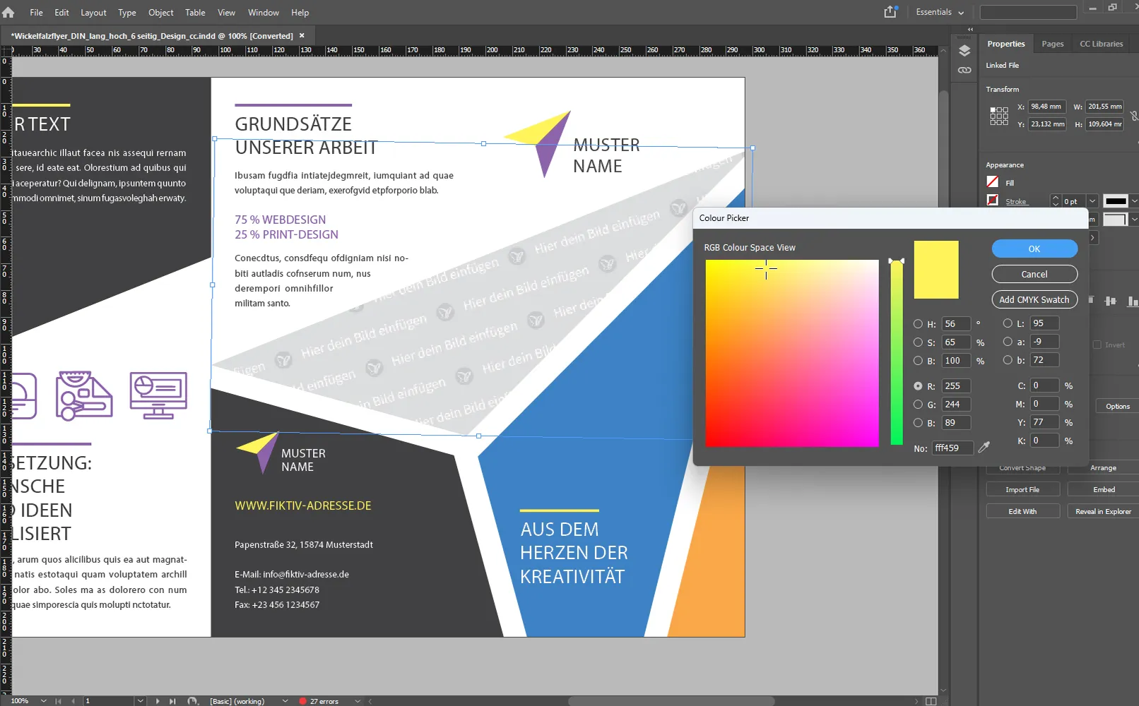 plantilla de volante en InDesign