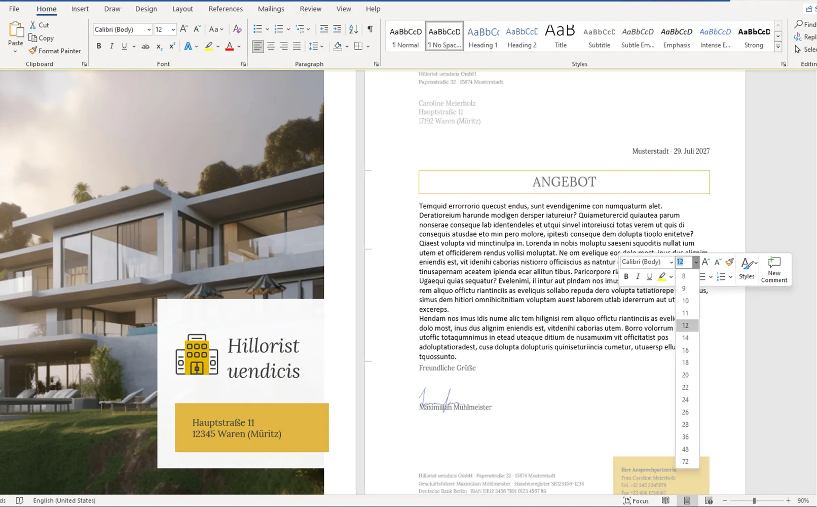 Template kertas surat dalam Word dan InDesign: Konsep untuk mencetak.