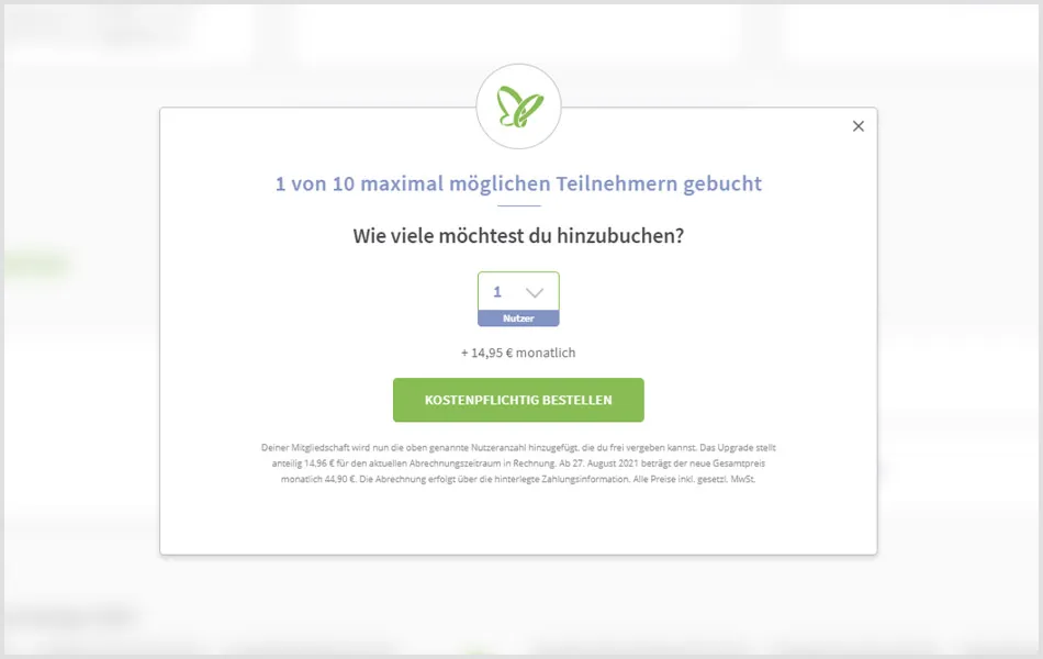 Teilnehmer dazubuchen auf TutKit.com