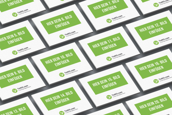 Mockup for slides in 4:3 format: 20 cards in regular rows, isometric