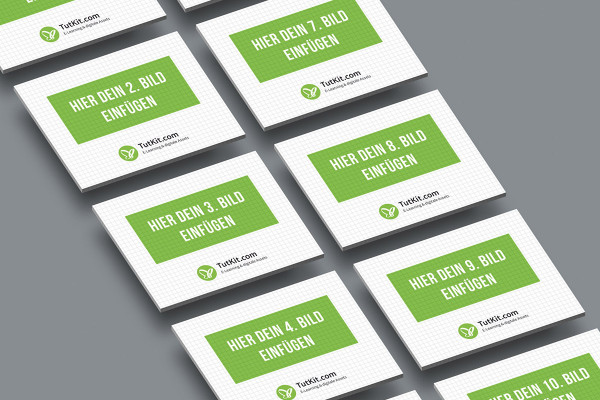 Mockup for slides in 4:3 format: 10 cards in two columns, isometric