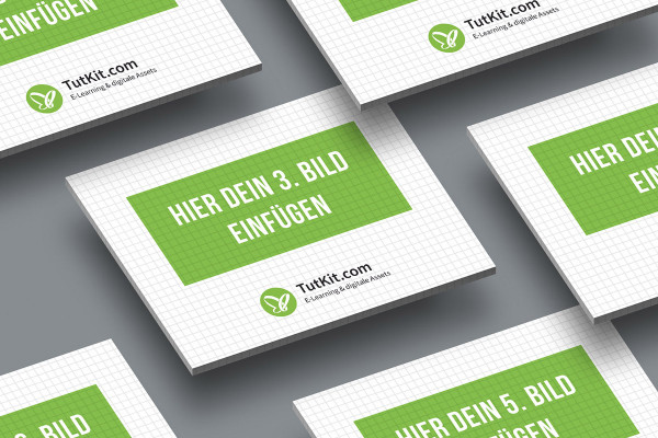 Mockup for slides in 4:3 format: 6 cards, offset, isometric