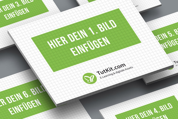 Mockup for slides in 4:3 format: 6 cards, one card in the foreground, isometric