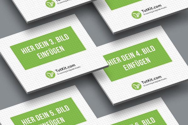 Mockup for slides in 4:3 format: 6 cards, regularly offset, isometric