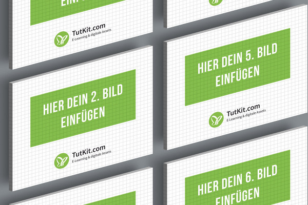 Mockup for slides in 4:3 format: 6 cards in two columns, isometric