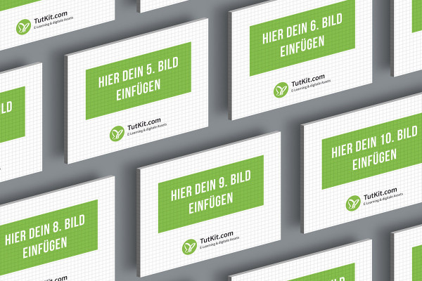 Mockup for slides in 4:3 format: 14 cards, regularly arranged, isometric