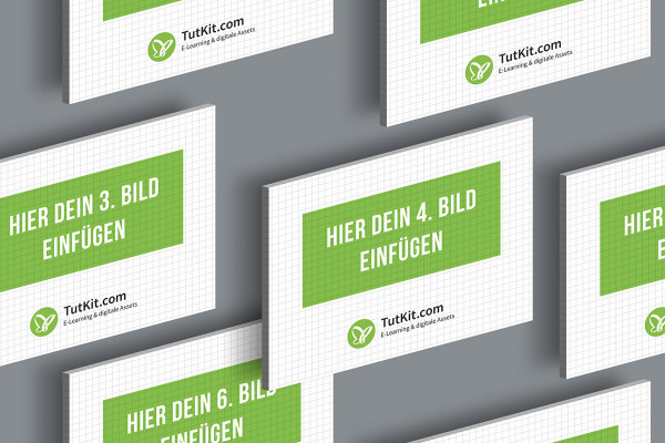 Mockup for slides in 4:3 format: 7 cards, offset, isometric