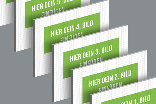 Mockup for slides in 4:3 format: 6 cards, offset one behind the other, isometric