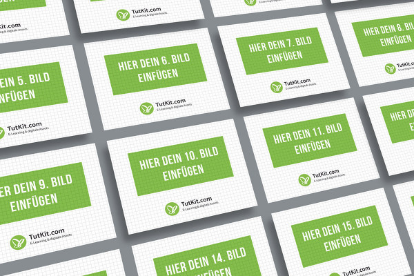 Mockup for slides in 4:3 format: 16 cards in rows, running to the top right