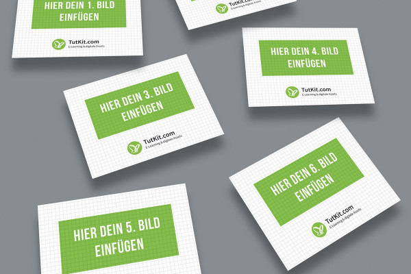 Mockup for slides in 4:3 format: 6 cards, irregularly arranged