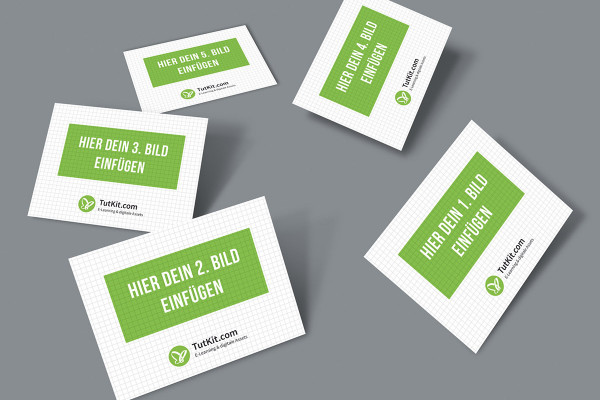 Mockup for slides in 4:3 format: 5 cards, irregularly arranged