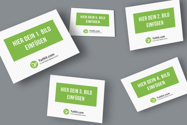Mockup for slides in 4:3 format: 5 cards, irregularly arranged, main slide on the left
