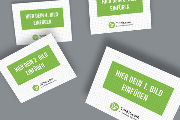 Mockup for slides in 4:3 format: 4 cards, irregularly arranged