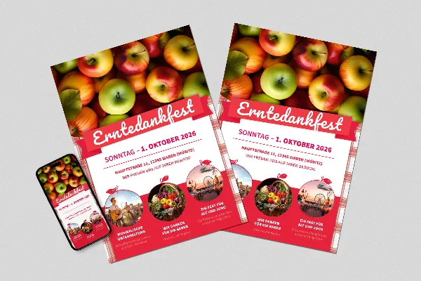 Erntedankfest – herbstliche Flyer- und Plakat-Vorlage (Variante eins)