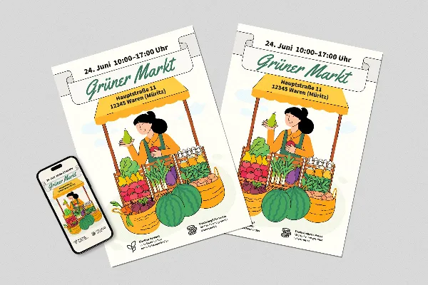 Grüner Markt – herbstliche Flyer- und Plakat-Vorlage