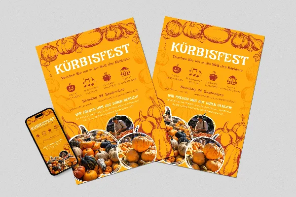 Kürbisfest – herbstliche Flyer- und Plakat-Vorlage (Varianate eins)