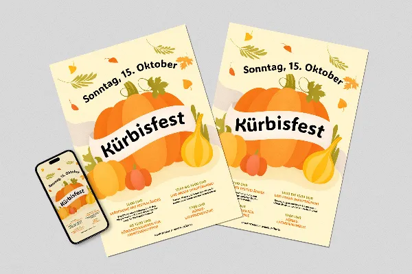 Pumpkin Festival - autumn flyer and poster template (Variant two)