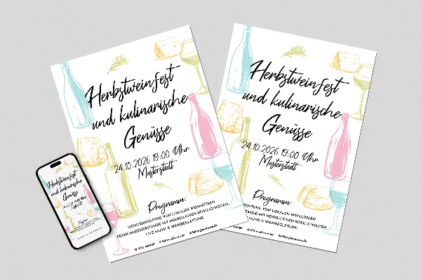 Herbstweinfest – herbstliche Flyer- und Plakat-Vorlage