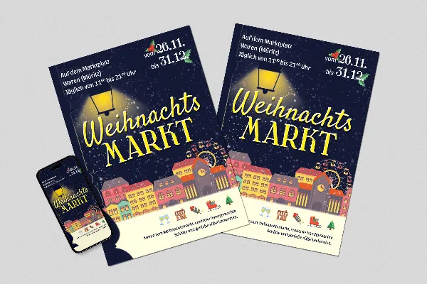 Template "Christmas Market in Winter Night" for Christmas posters & Christmas flyers