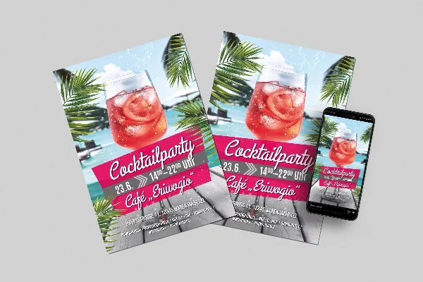 Invitación a la fiesta de cóctel: Plantilla de cartel y flyer "Sensaciones de verano" 