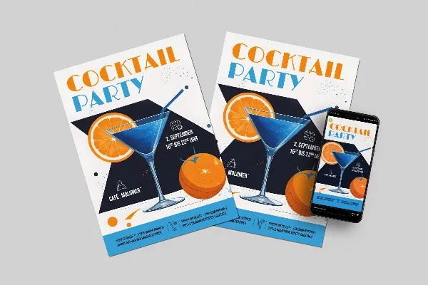 Запрошення на коктейль-вечірку: Шаблон плакату та листівки "Оранжевий