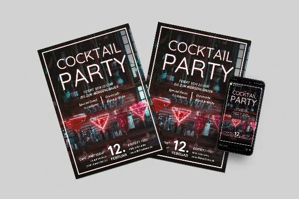 Запрошення на коктейльну вечірку: макет плаката та листівки "Бар".