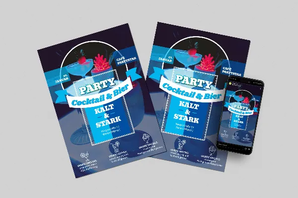 Invitación a la fiesta de cóctel: plantilla de póster y folleto "Noche de fiesta