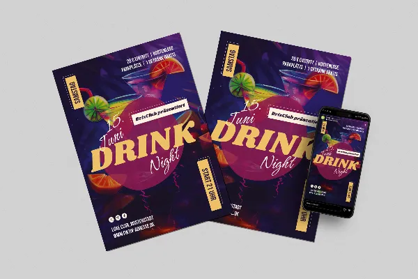 Invitation til cocktailparty: Plakat- og flyer-skabelon "Mix
