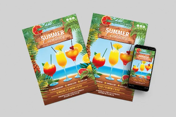 Cocktail party invitation: "Summer & Sea" poster & flyer template