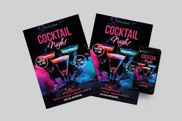 Einladung Cocktailparty: Plakat- & Flyer-Vorlage „Partynebel“